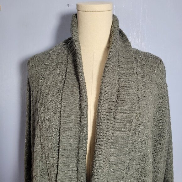Attention Medium Metallic Gray Medium Weight Longsleeve Open Waterfall Cardigan - Picture 4 of 11